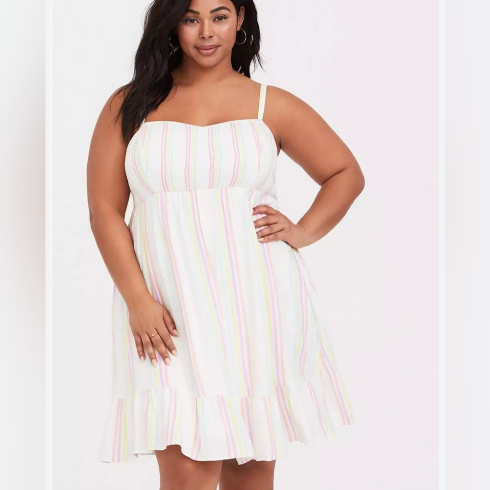 Torrid White Multicolor Striped Mini Dress